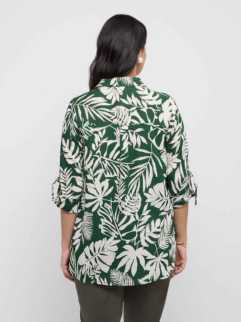Gia Green Botanical Printed High-Low Shirt - Image 4