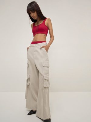 Nuon Grey Wide-Leg High-Rise Cargo-Style Jeans