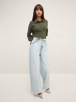 Nuon Light Blue Fringe-Detailed Relaxed-Fit High-Rise Jeans