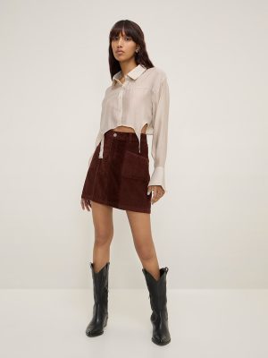 Nuon Dark Brown High-Rise Corduroy Cotton Skirt