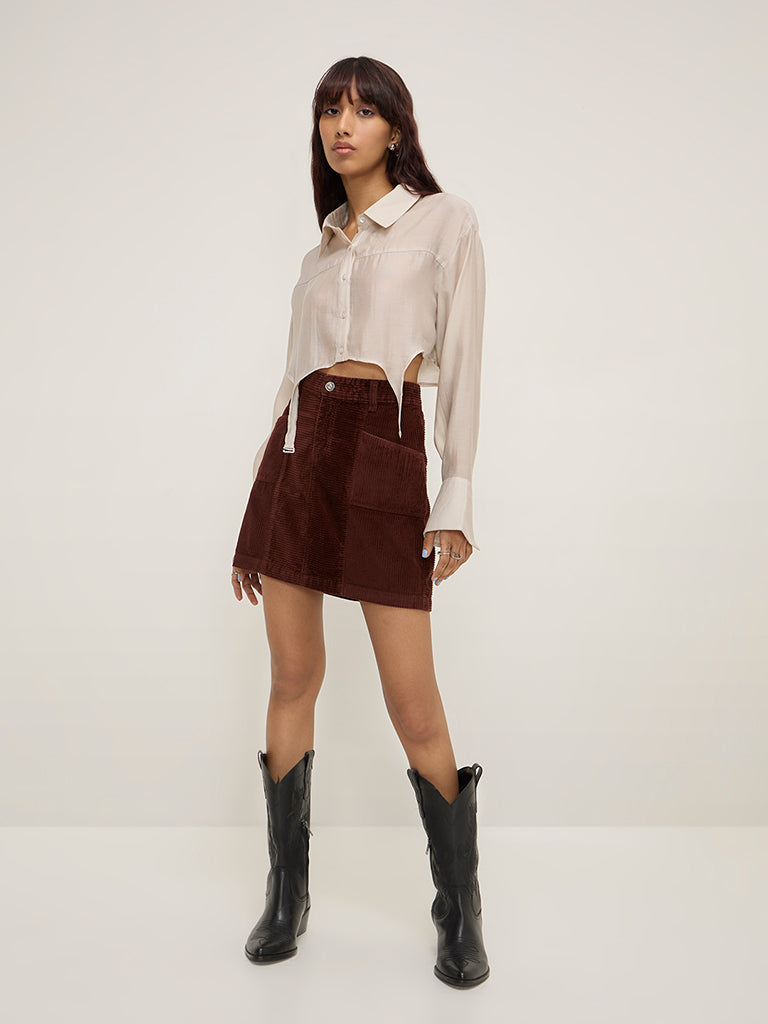 Nuon Dark Brown High-Rise Corduroy Cotton Skirt