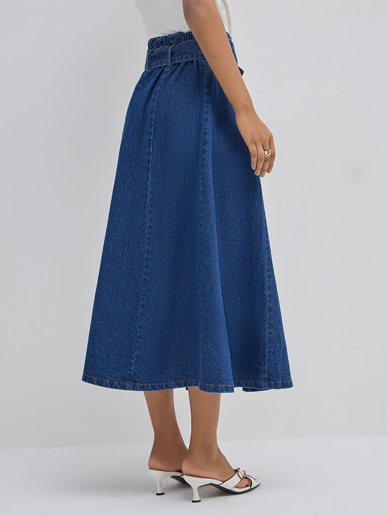 LOV Dark Blue High-Rise Denim Skirt with Belt - Image 4