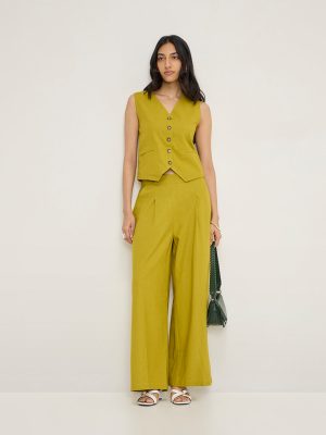 LOV Lime High-Rise Cotton-Blend Trousers