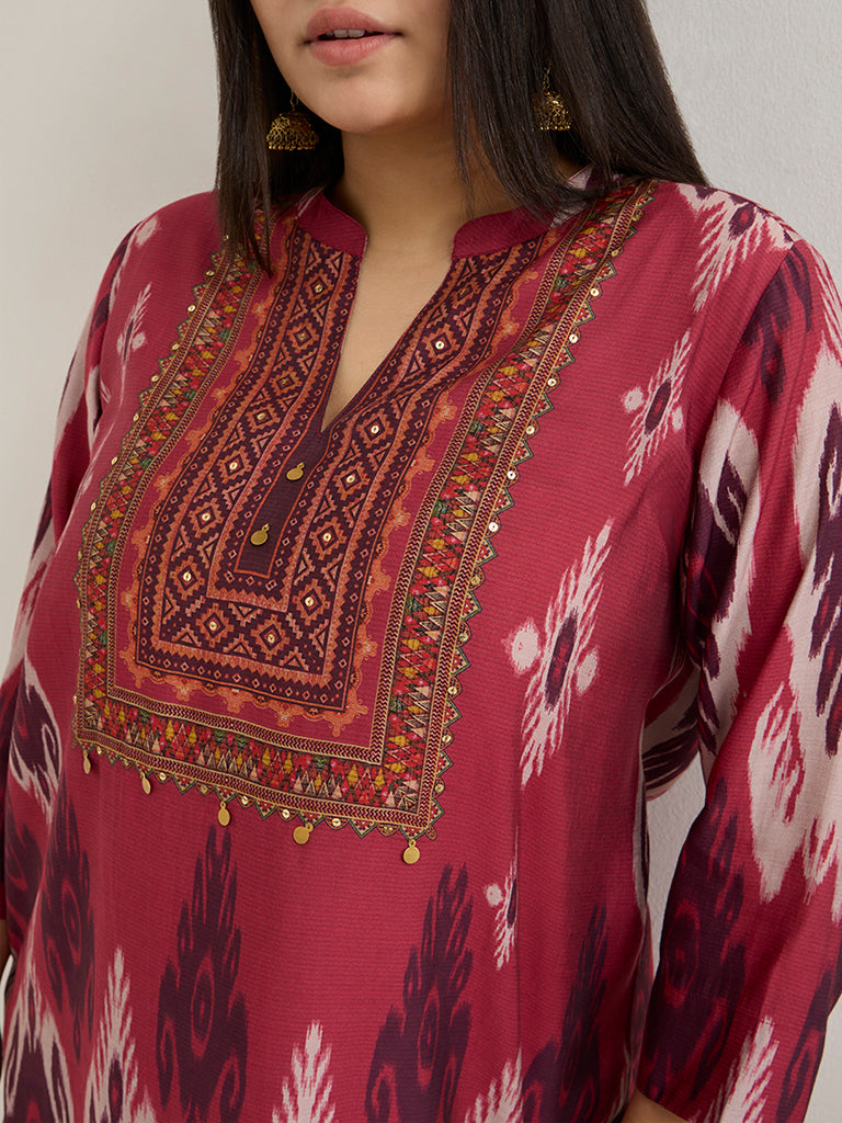 Diza Red Ikat-Printed A-Line Tunic - Image 2