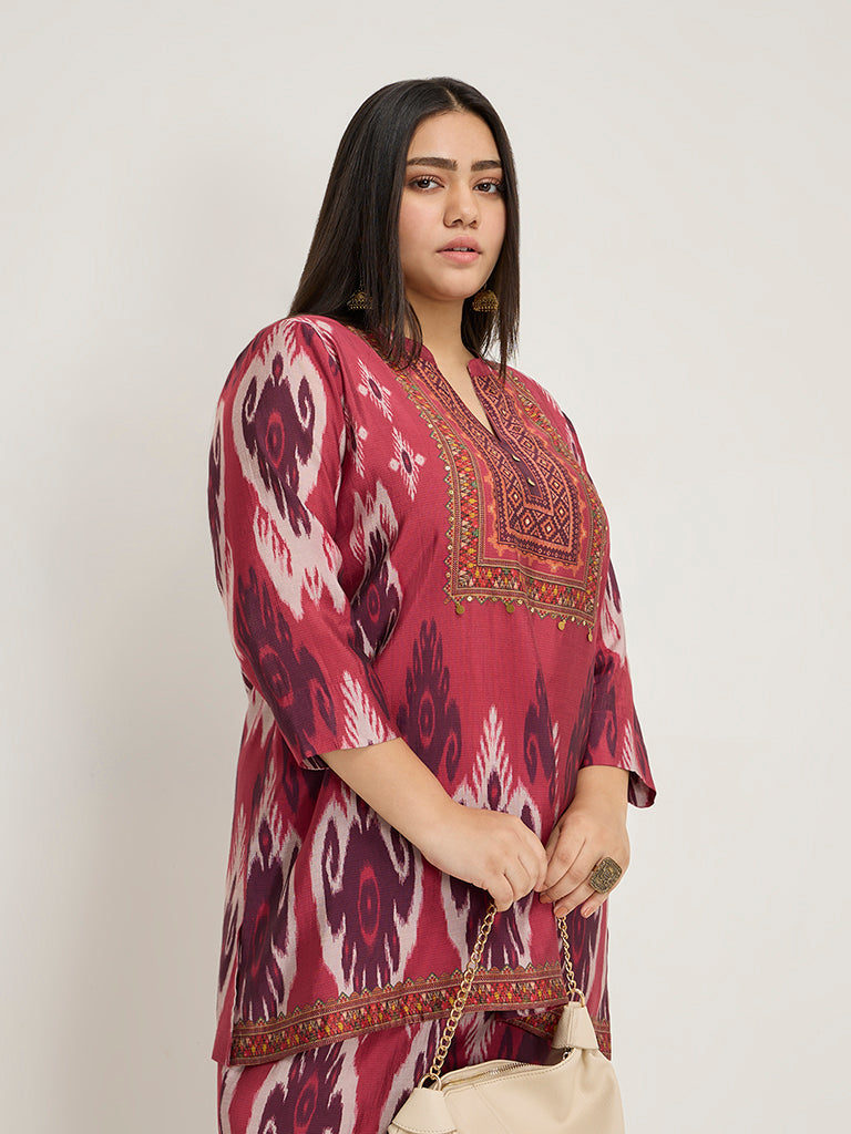 Diza Red Ikat-Printed A-Line Tunic - Image 3