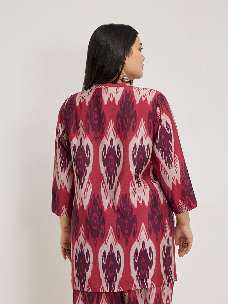 Diza Red Ikat-Printed A-Line Tunic - Image 4