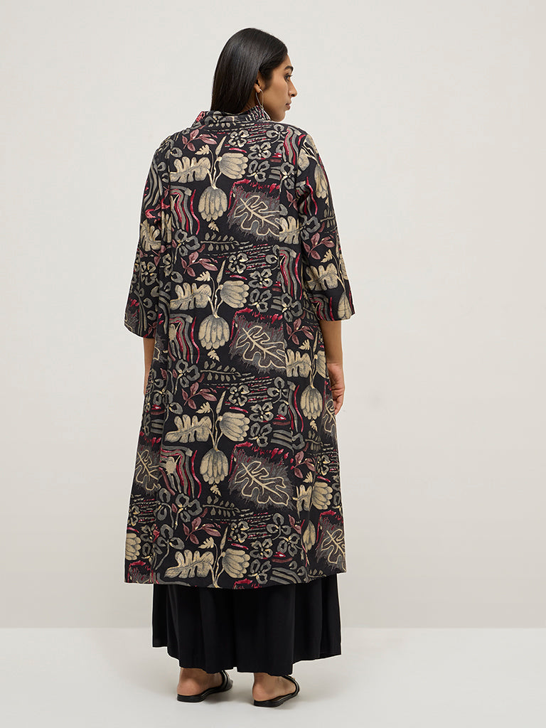 Diza Black Floral Printed A-Line Kurta - Image 4