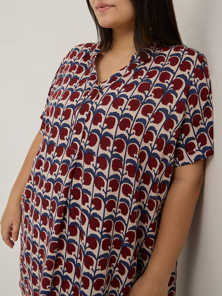 Diza Maroon Floral Printed High-Low Kurta - Image 2