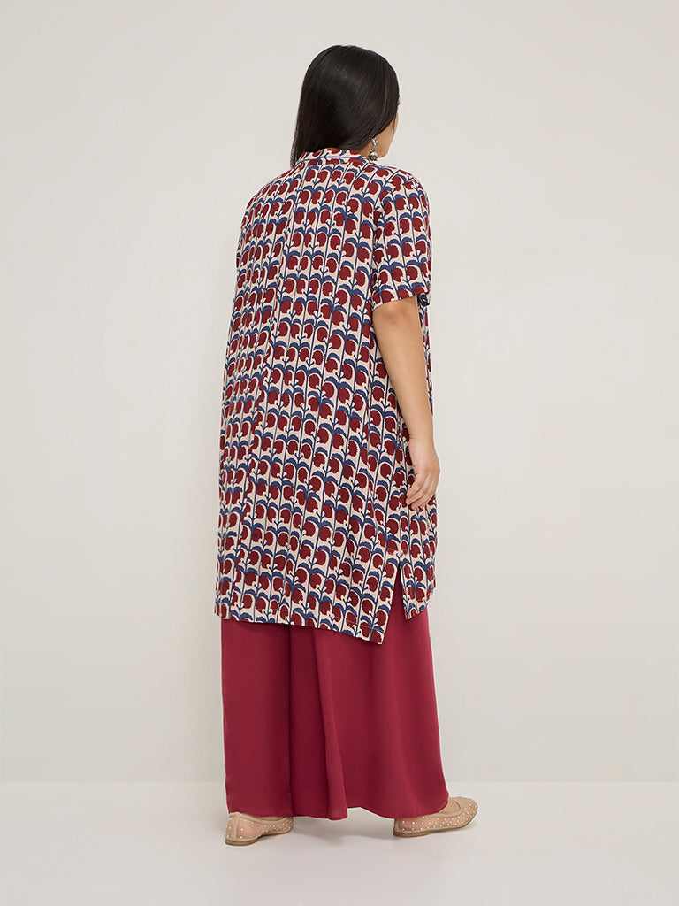 Diza Maroon Floral Printed High-Low Kurta - Image 4