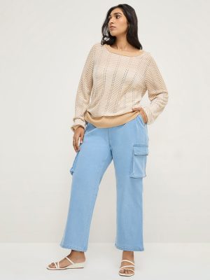 Gia Light Blue Cargo-Style Straight-Fit High-Rise Jeans