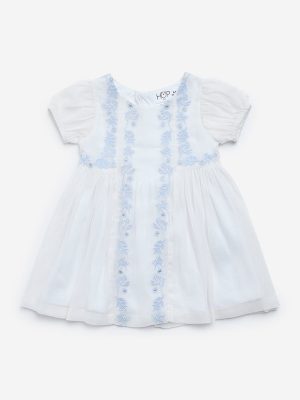 HOP Baby White Floral Embroidered A-Line Dress