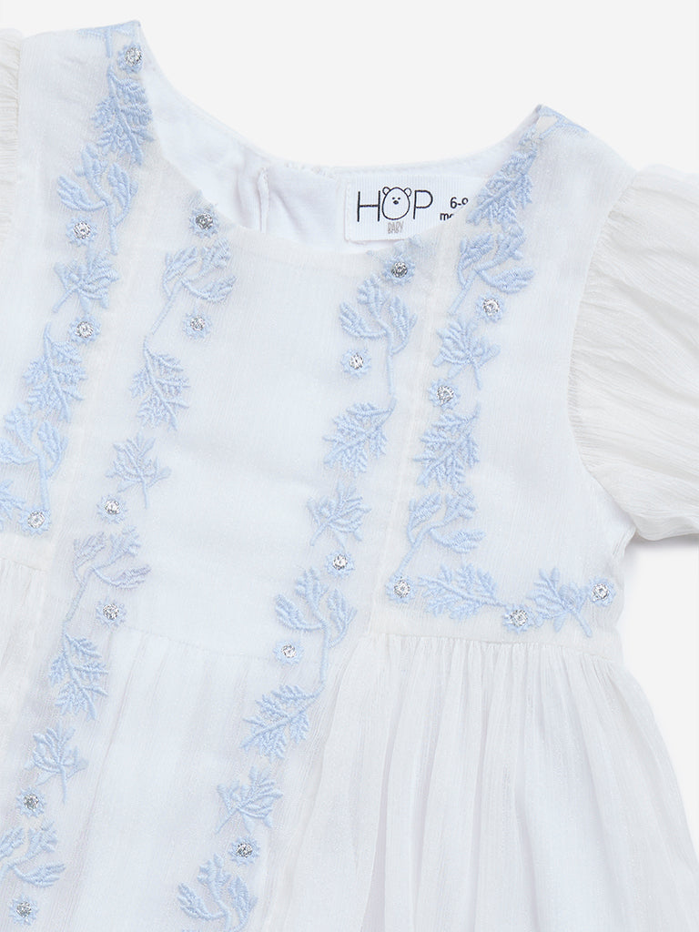 HOP Baby White Floral Embroidered A-Line Dress - Image 3