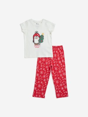 HOP Kids Red Christmas-Themed Cotton Pyjamas Set In a Bag