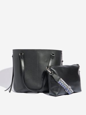 Westside Black Solid Tote Bag with Crossbody Bag