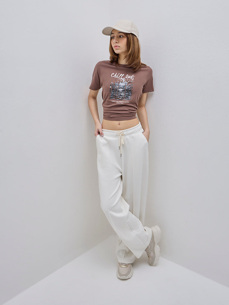 Studiofit Brown Printed Cotton T-Shirt - Image 3