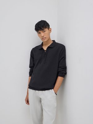 ETA Black Criss-Cross Detailed Relaxed-Fit Cotton-Blend Sweater