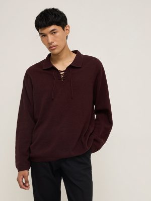 ETA Burgundy Criss-Cross Detailed Relaxed-Fit Cotton-Blend Sweater