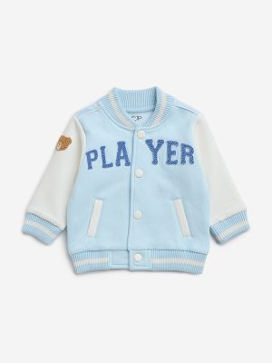 HOP Baby Blue Applique-Detailed Cotton-Blend Varsity Jacket