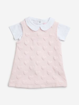 HOP Baby Pink Heart Design Cotton T-Shirt & Pinafore Set