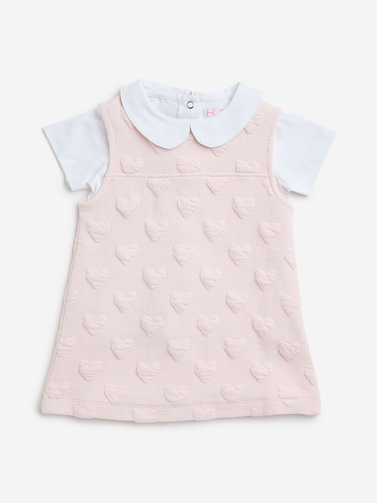 HOP Baby Pink Heart Design Cotton T-Shirt & Pinafore Set