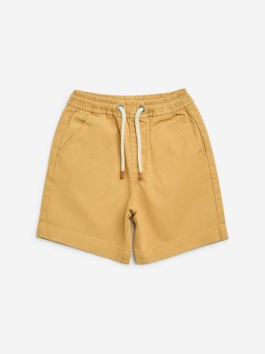 HOP Kids Mustard Mid-Rise Cotton-Blend Shorts