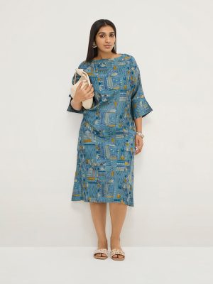 Diza Indigo Indie-Printed Straight Dress