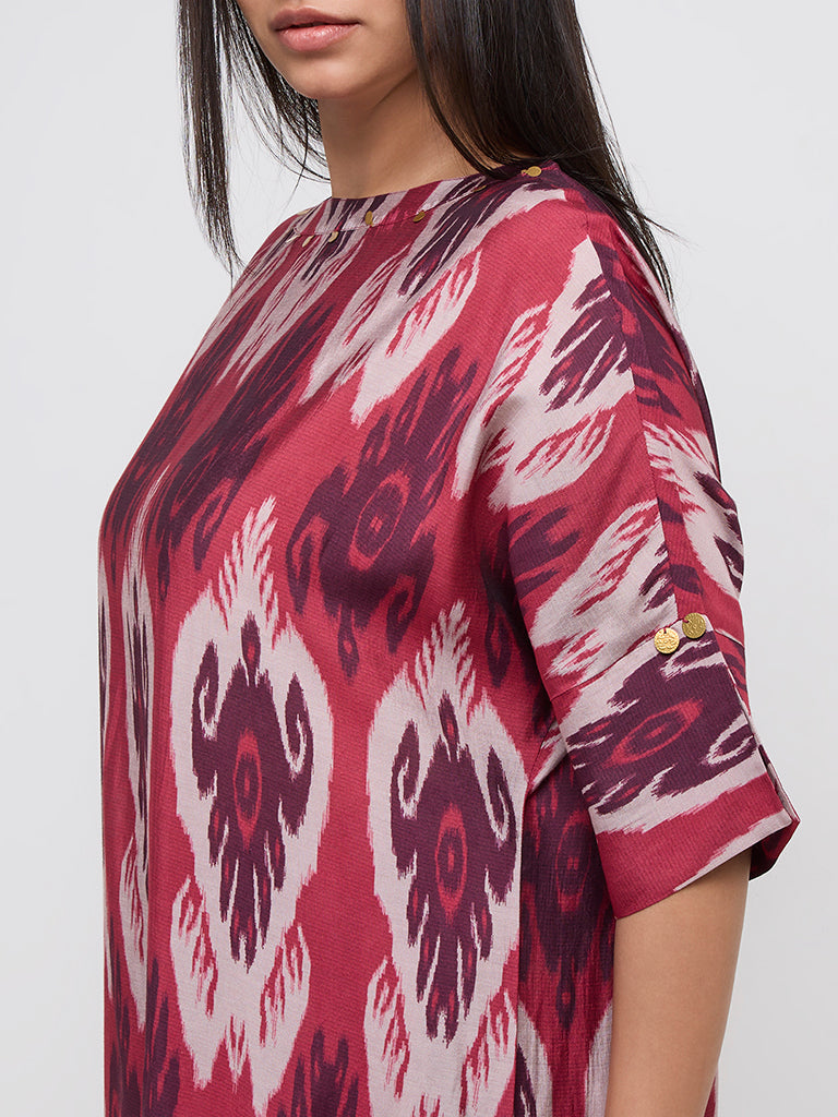 Diza Red Ikat Printed A-Line Kurta - Image 2