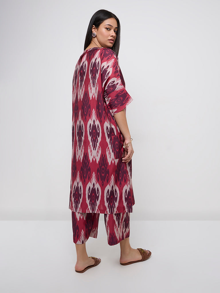 Diza Red Ikat Printed A-Line Kurta - Image 4