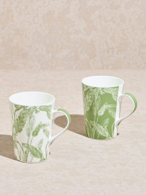 Westside Home Green Banana Printed Mugs (Set of 2)