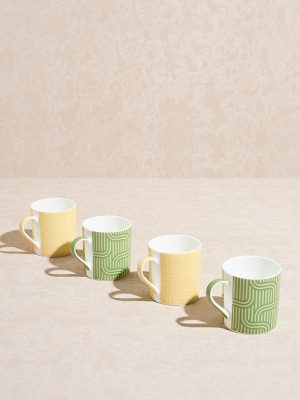 Westside Home Yellow and Green Abstract Design Mugs (Set of 4)