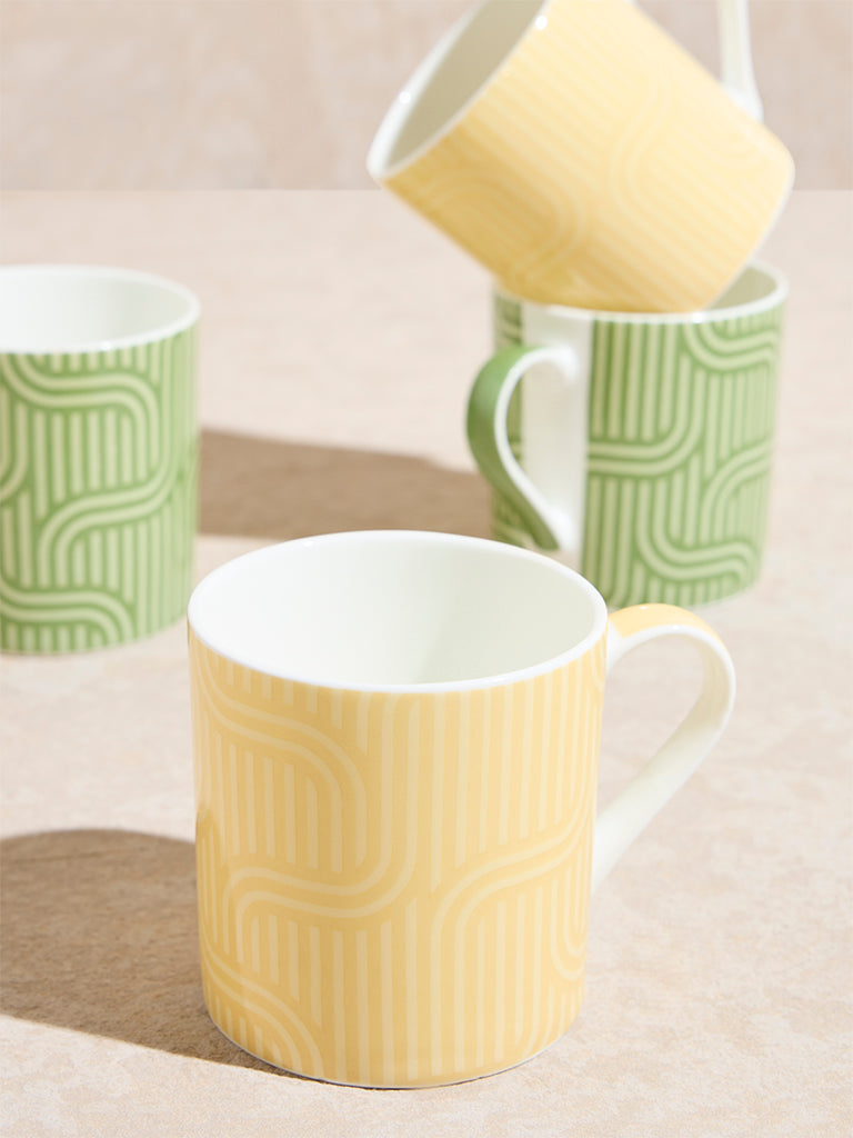 Westside Home Yellow and Green Abstract Design Mugs (Set of 4) - Image 3