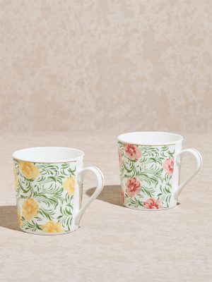 Westside Home Multicolour Floral Printed Mugs (Set of 2)