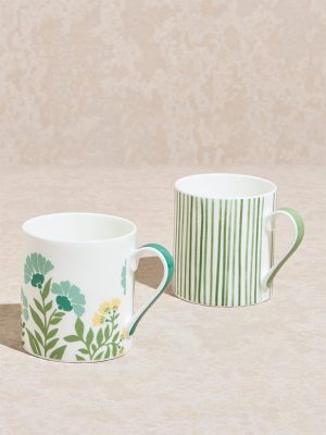 Westside Home Green Printed Large Mugs (Set of 2)