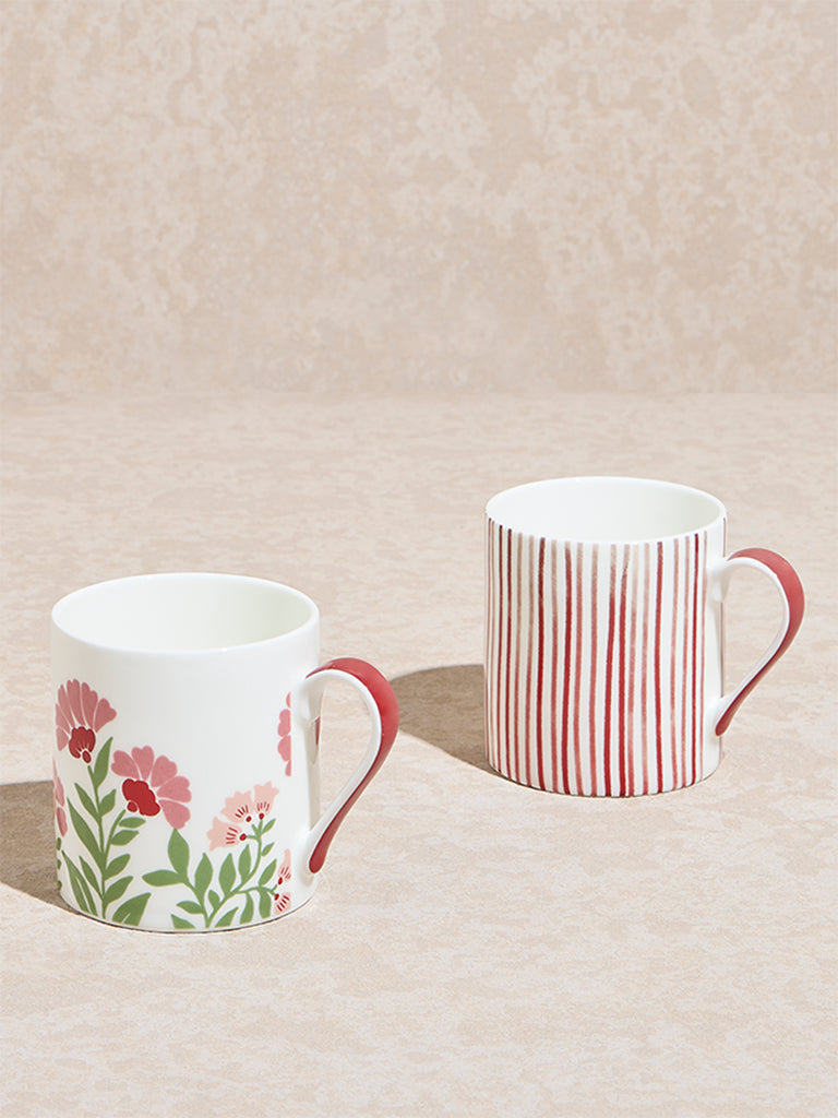 Westside Home Red Printed Large Mugs (Set of 2)