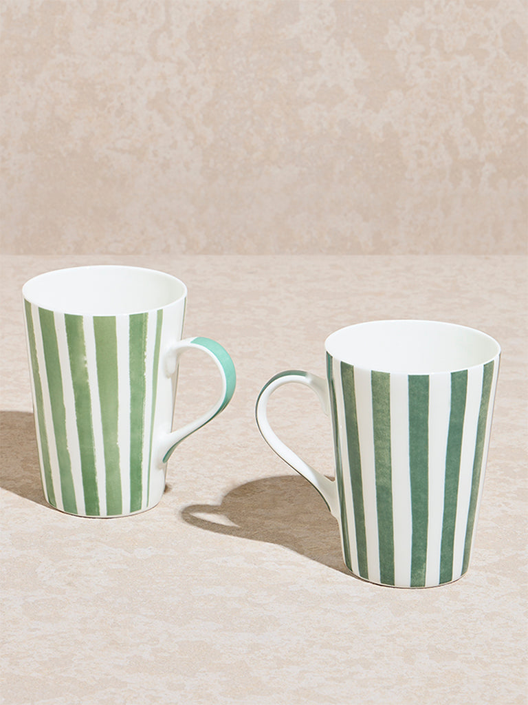 Westside Home Green Striped Mugs (Set of 2) - Image 2