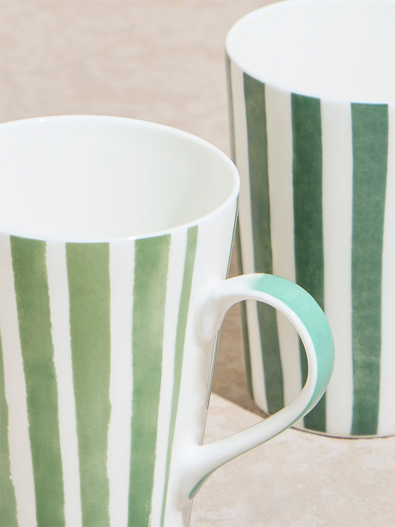 Westside Home Green Striped Mugs (Set of 2) - Image 3