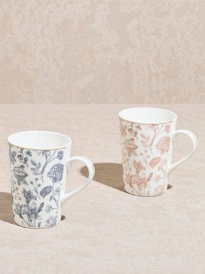 Westside Home Multicolour Botanical Printed Mugs (Set of 2)