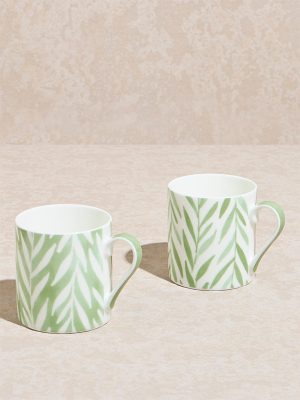 Westside Home Green Botanical Printed Mugs -Set of 2