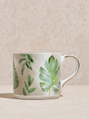 Westside Home Green Leaf Patterned Mug