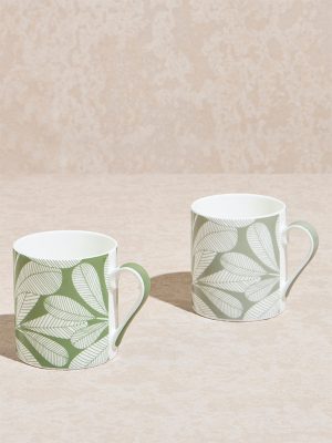 Westside Home Green Leaf Printed Mugs (Set of 2)
