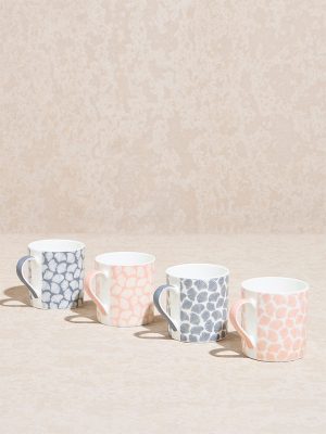 Westside Home Pink and Grey Shells Printed Mugs (Set of 4)