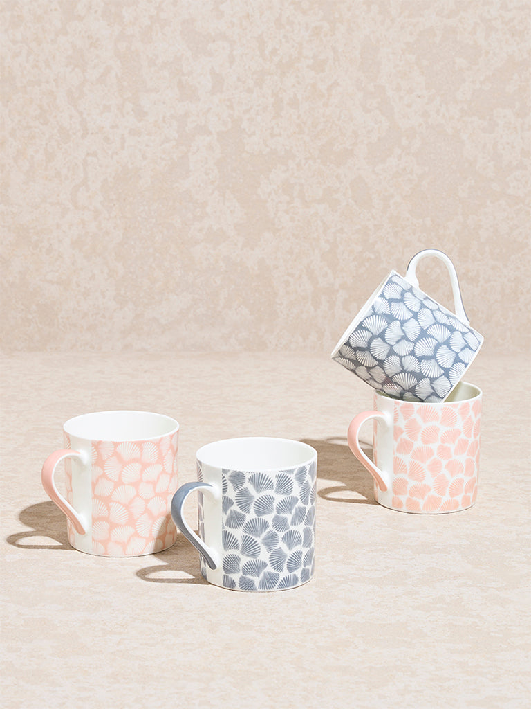 Westside Home Pink and Grey Shells Printed Mugs (Set of 4) - Image 2
