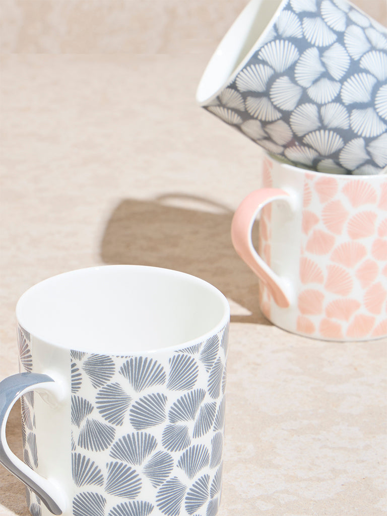 Westside Home Pink and Grey Shells Printed Mugs (Set of 4) - Image 3