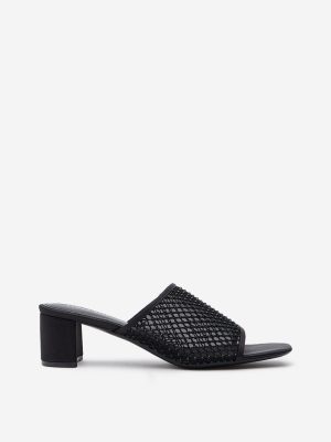 LUNA BLU Black Mesh Detailed Block Heel Sandals