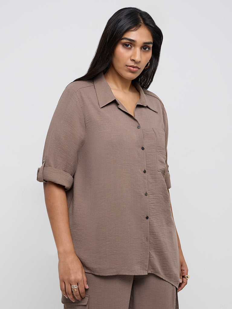 Gia Taupe Asymmetrical Shirt