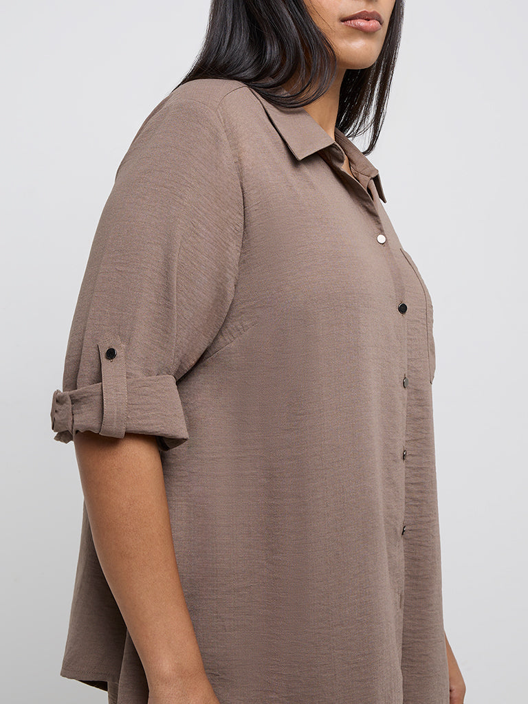 Gia Taupe Asymmetrical Shirt - Image 3