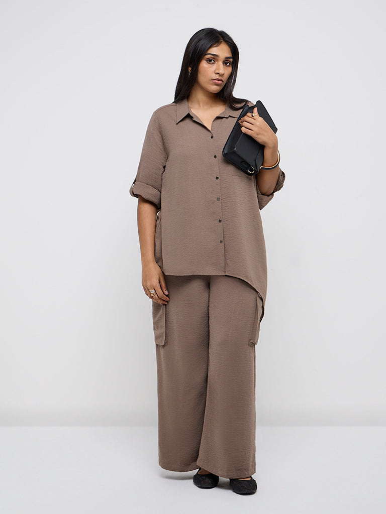 Gia Taupe Asymmetrical Shirt - Image 4
