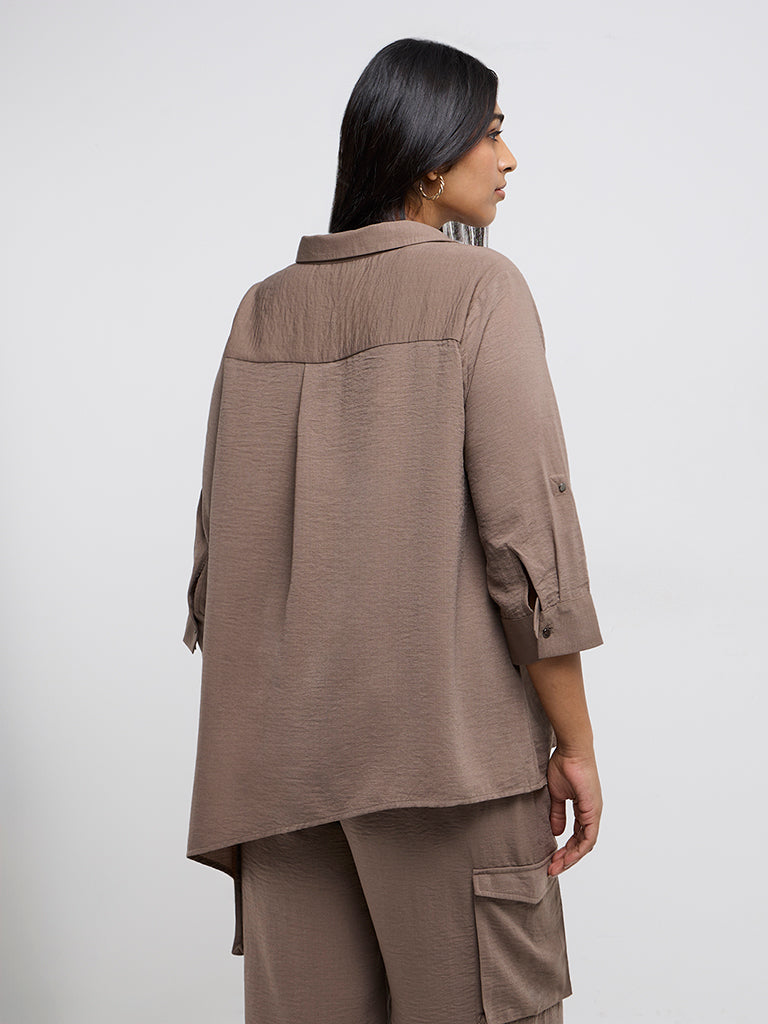 Gia Taupe Asymmetrical Shirt - Image 5