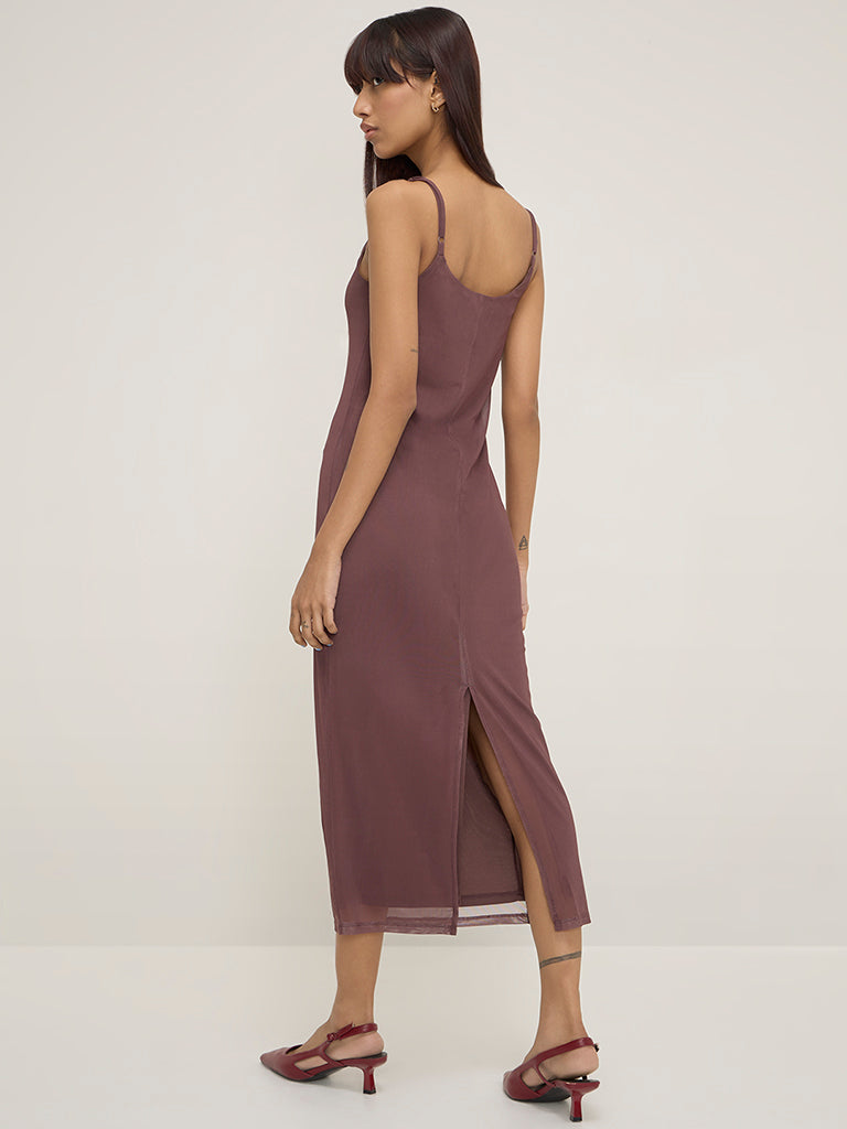 Nuon Dark Brown Floral Printed Straight Dress - Image 4