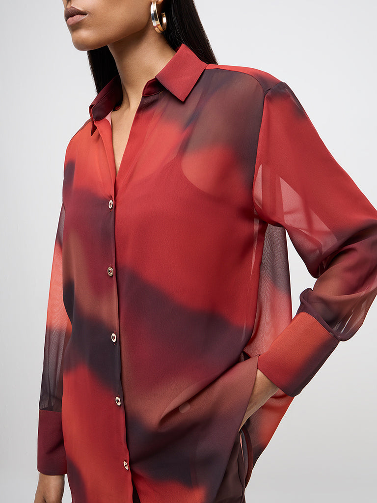 Wardrobe Rust Tie-Dye Printed Shirt with Camisole - Image 2